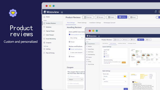 configuración de reseñas personalizada y personalizada