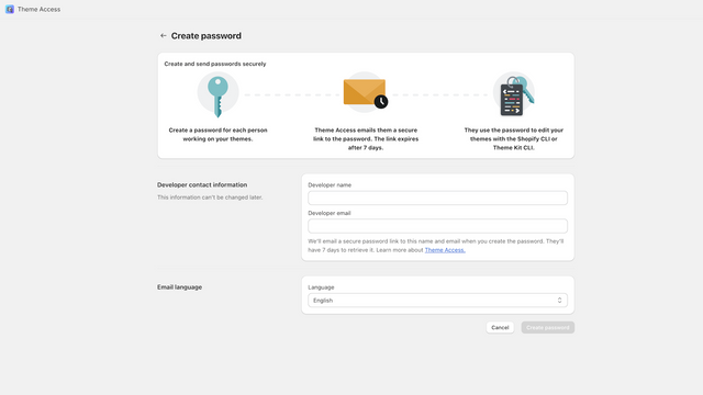 Create and send passwords to developer partners