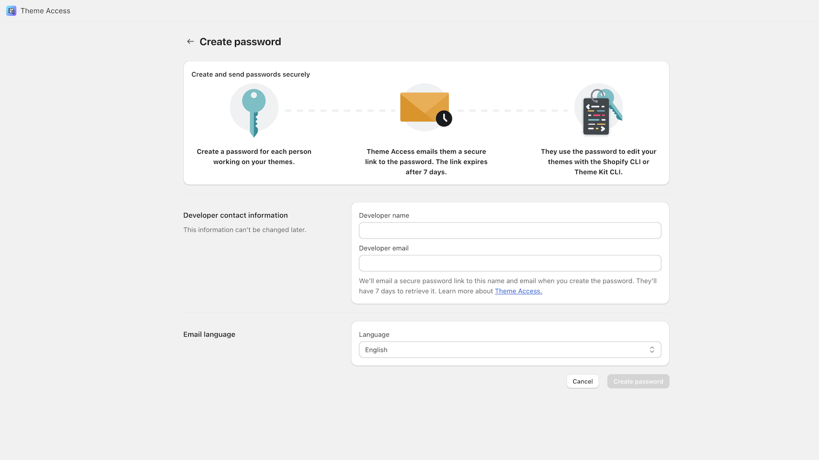 Screenshot of the create password view