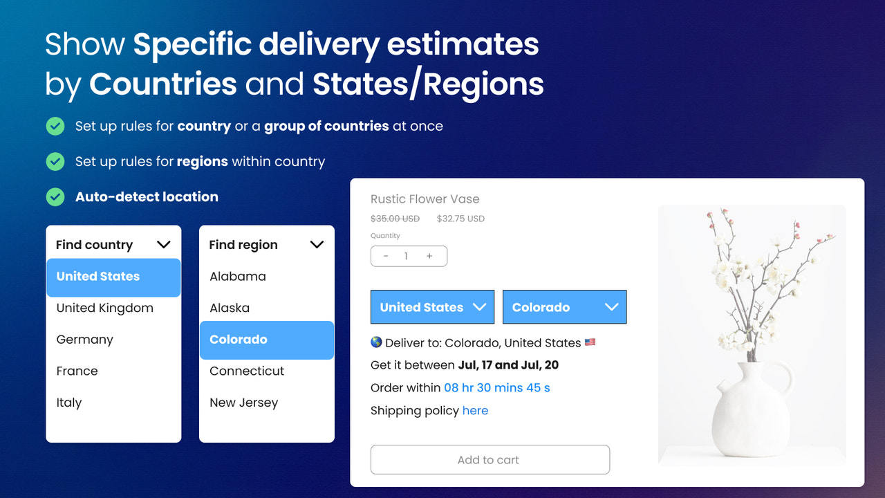 Show specific estimated delivery message by country