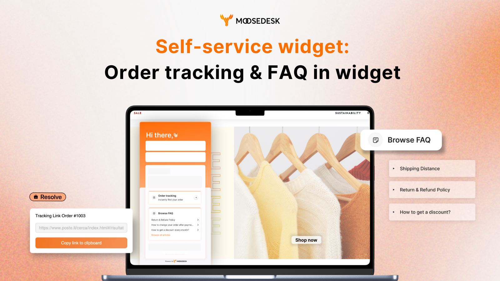 MooseDesk widget faq order tracking