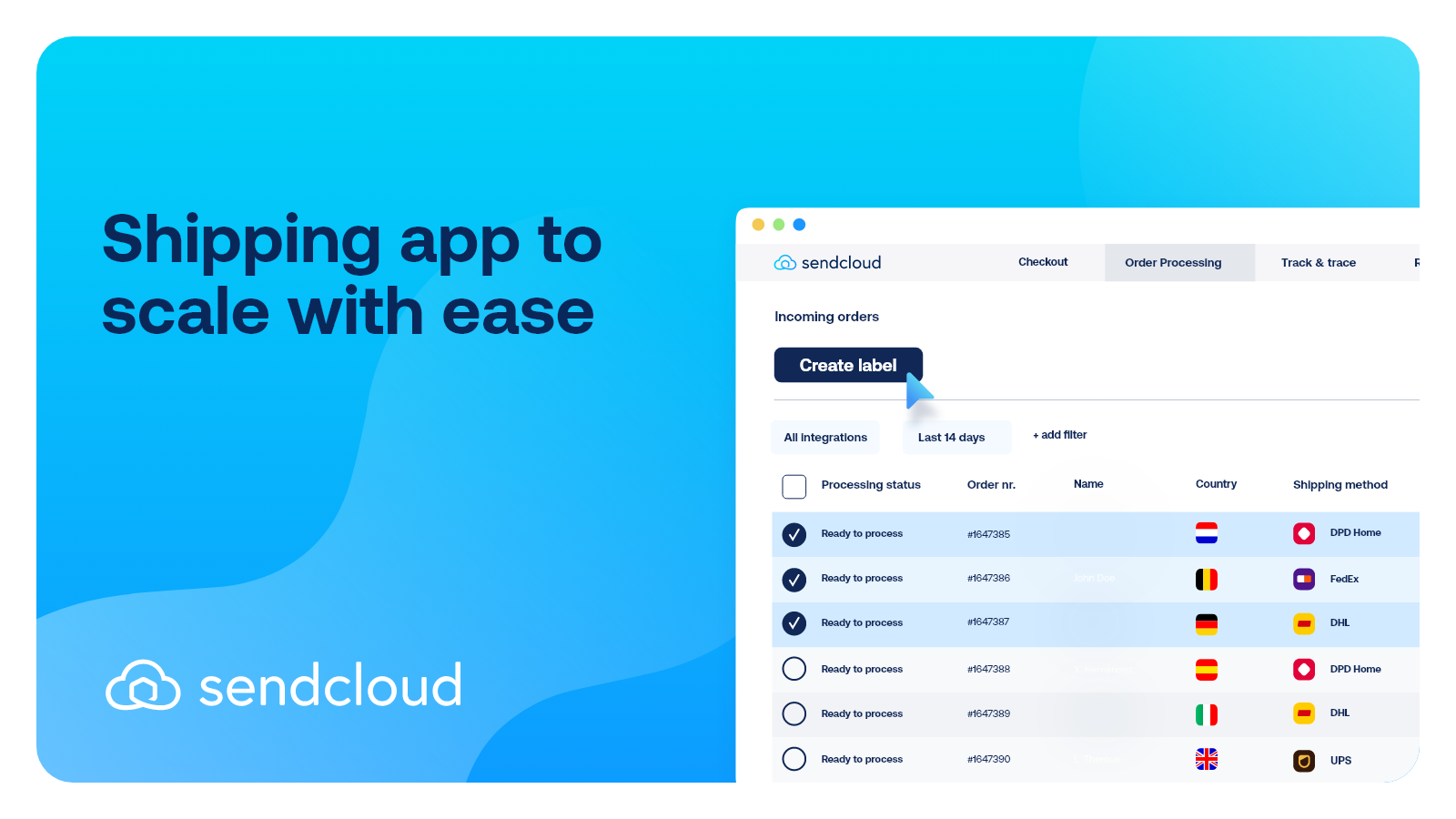 App Benutzeroberfläche | Sendcloud