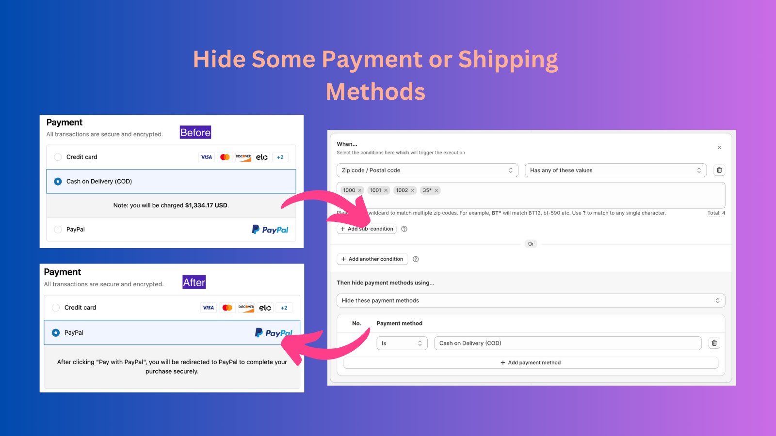 Details for hide shipping or payment methods functionality