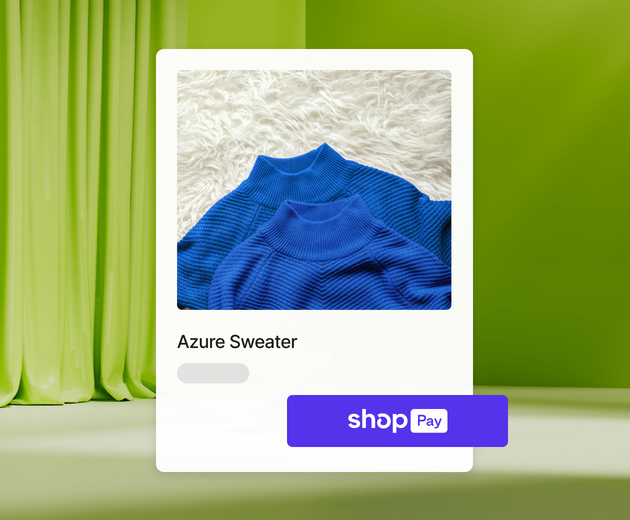 Shop Pay-appvindue med en azurblå sweater.