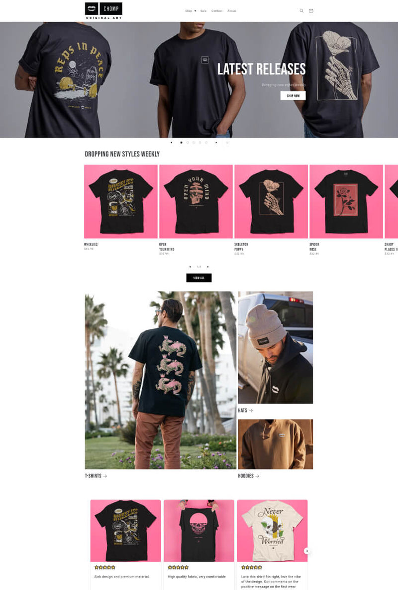 The Chomp website selling skateboarding gear 