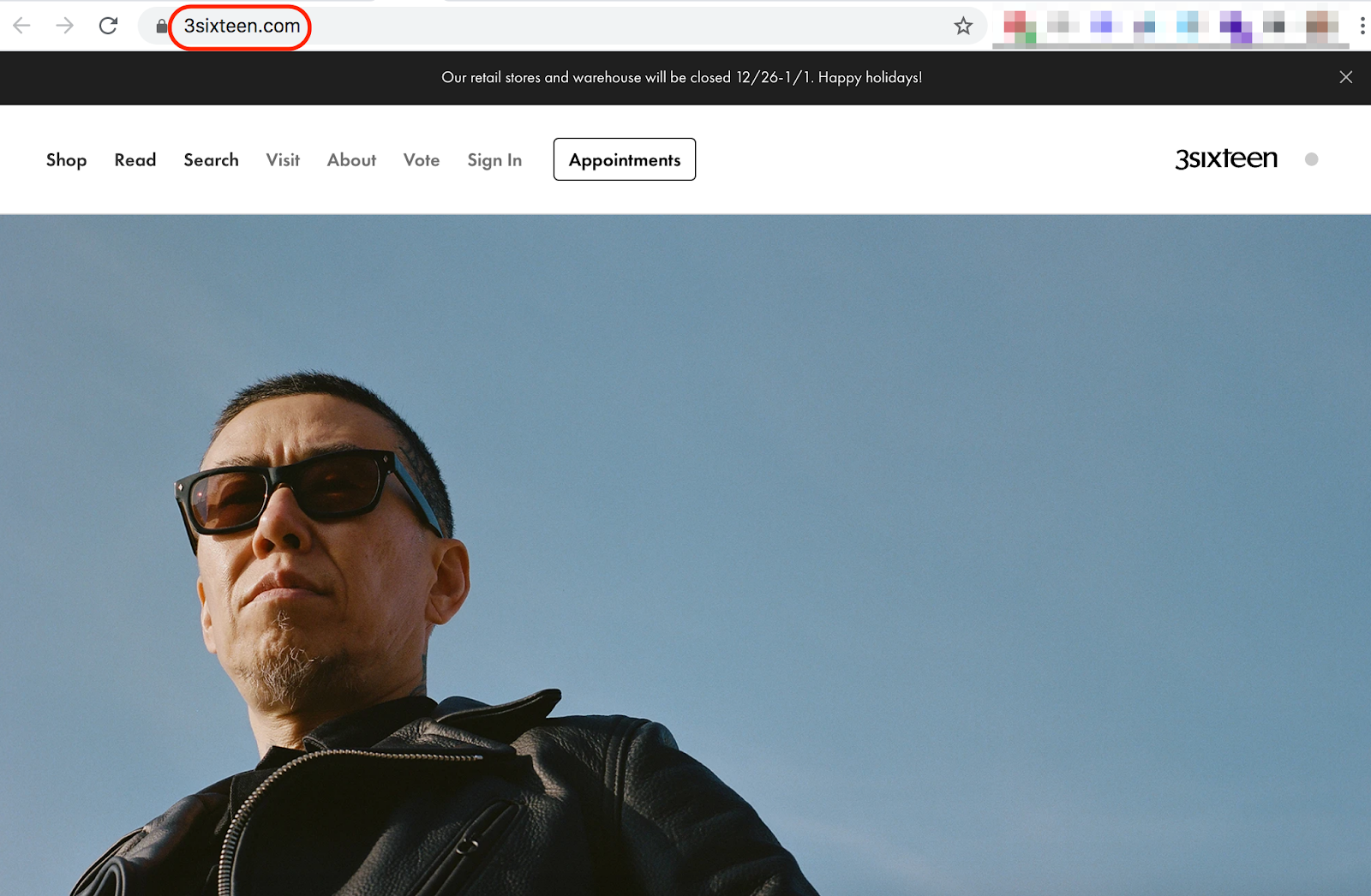 3sixteen homepage with domain name