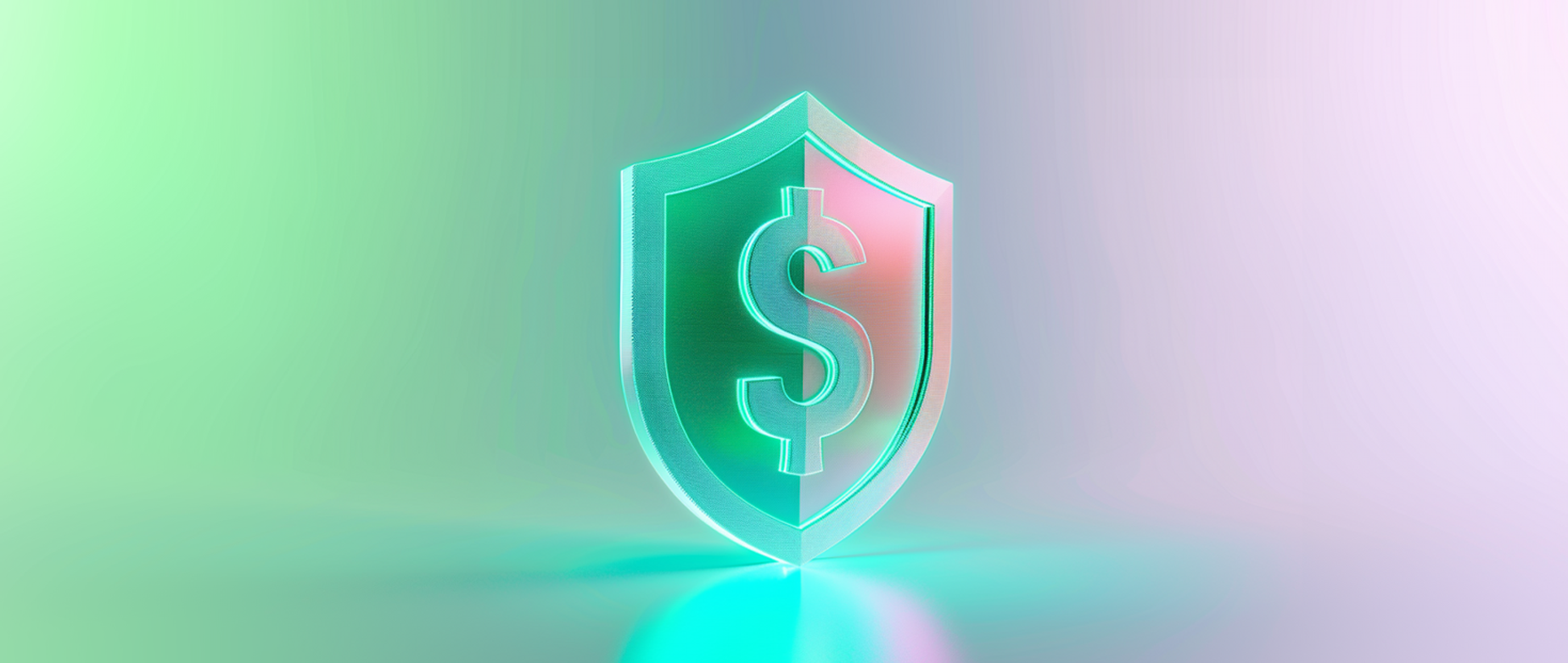Image of a shield with a dollar sign on it with green and blue color scheme.