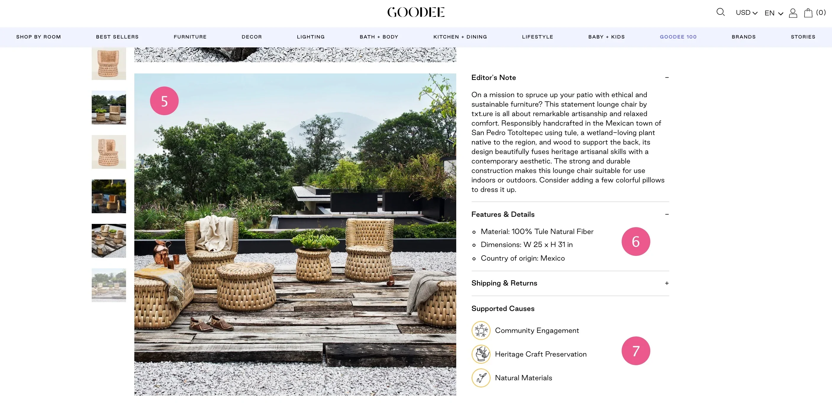 Product page from furniture brand GOODEE