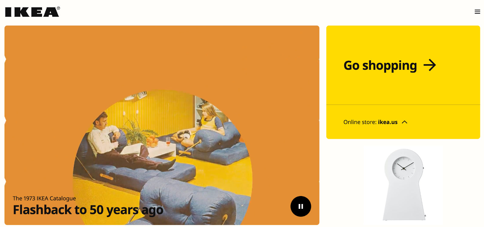 Screenshot of IKEA’s website header, orange and yellow color palette, bright website design example.