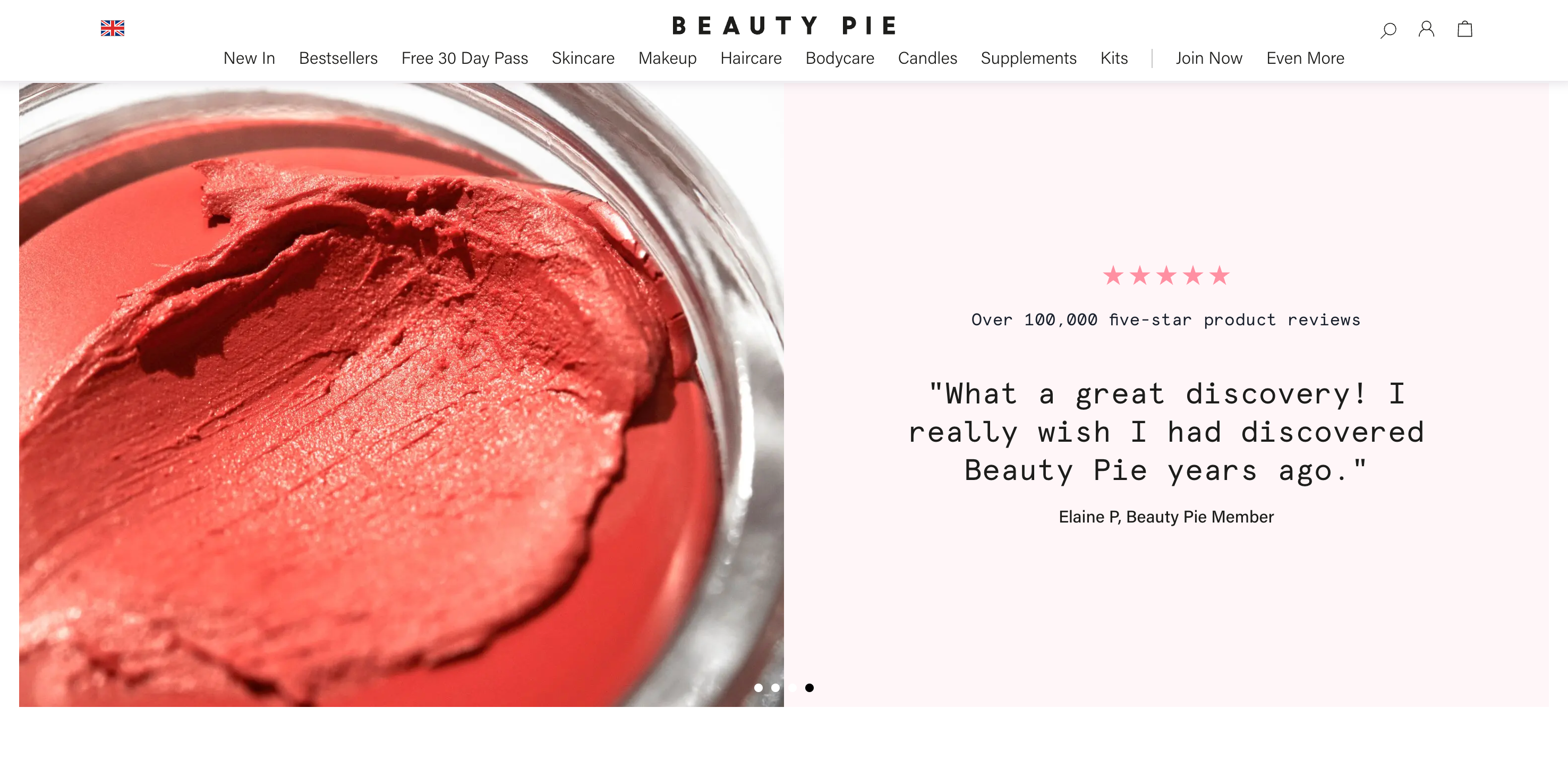 Ecommerce homepage for the brand Beauty Pie