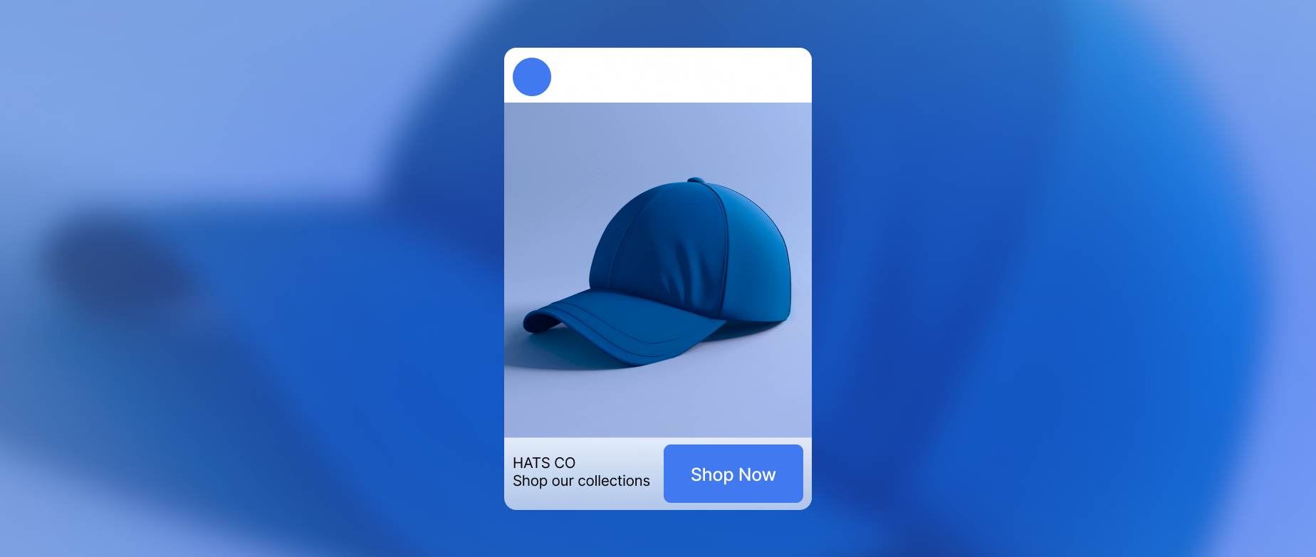 An abstract version of a Facebook ad showing a blue hat for sale.