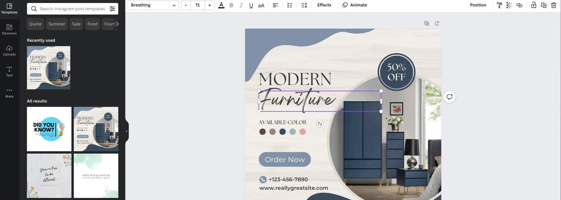 Screenshot of a premade editable template in the Canva platform