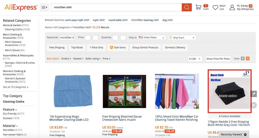 AliExpress cloth search