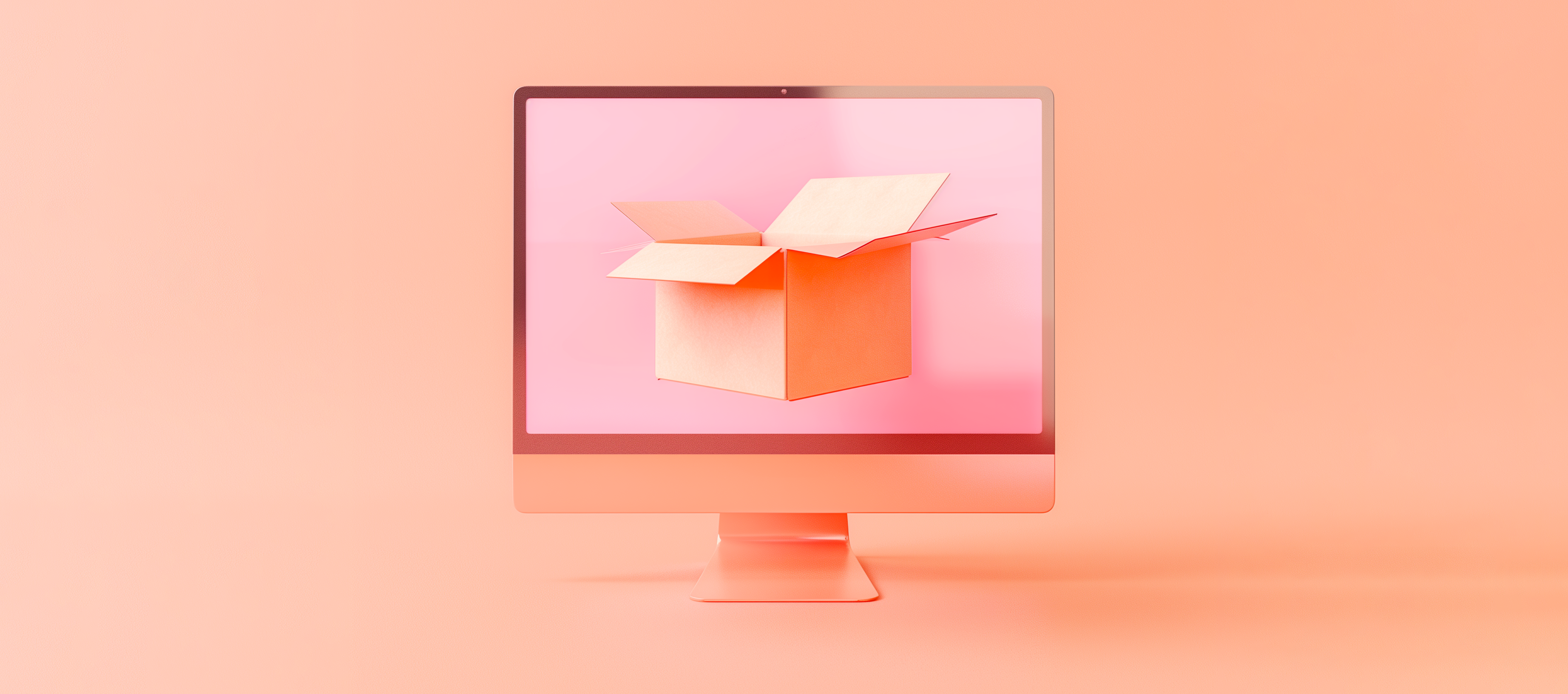 A desktop screen shows an image of a cardboard box, representing dropshipping software