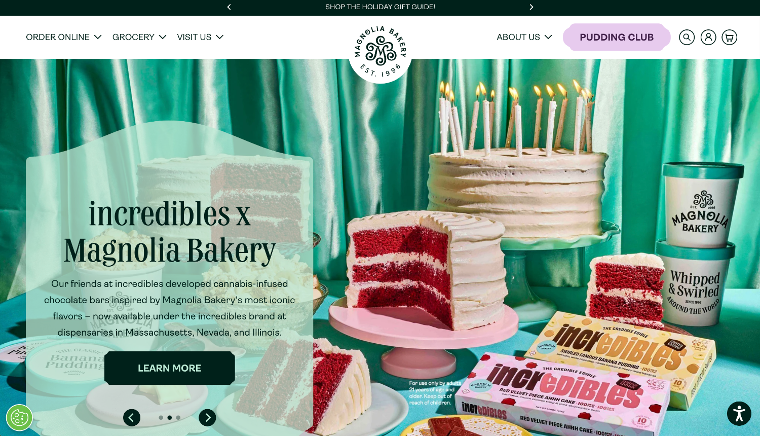 Homepage for the ecommerce website of brand Magnolia Bakery