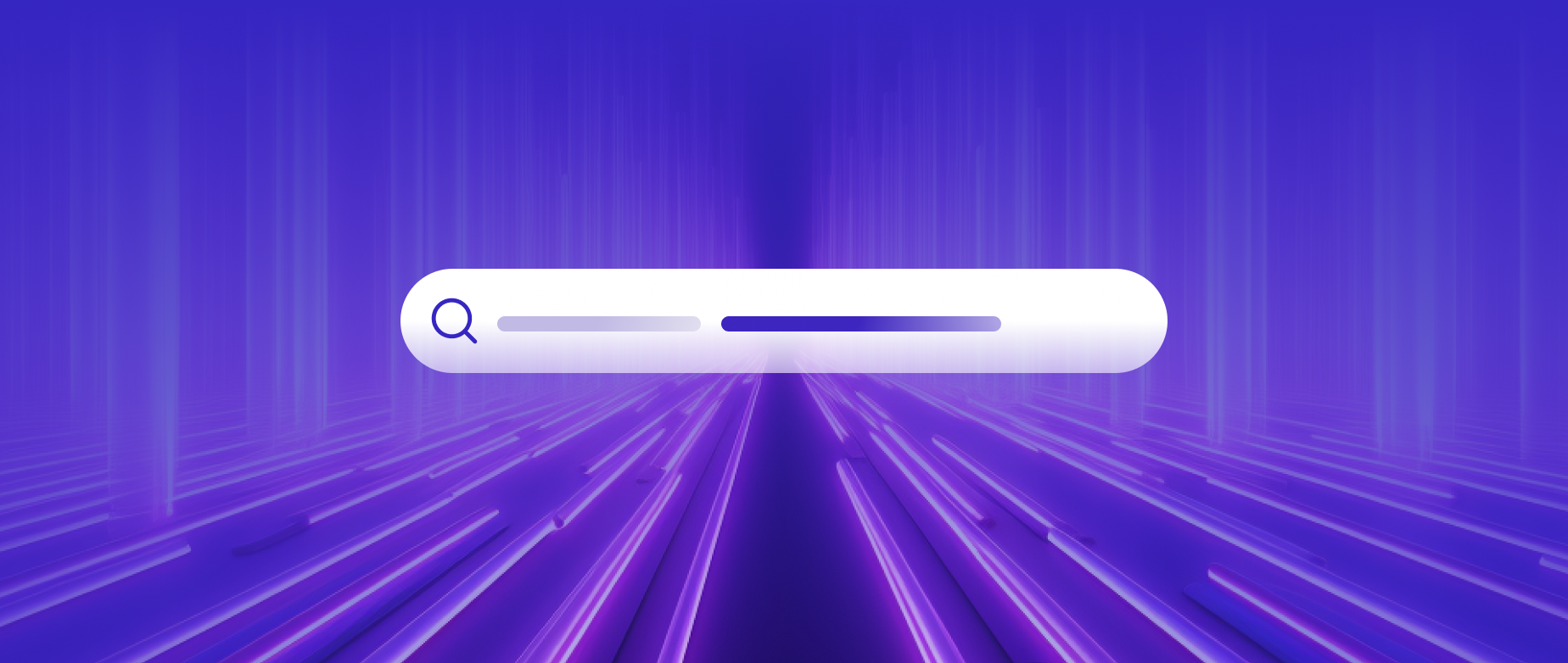 A search bar on a purple background with long purple lights.