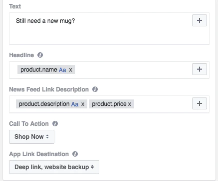 Dynamic ad creation fields and options in Facebook Ad Manager