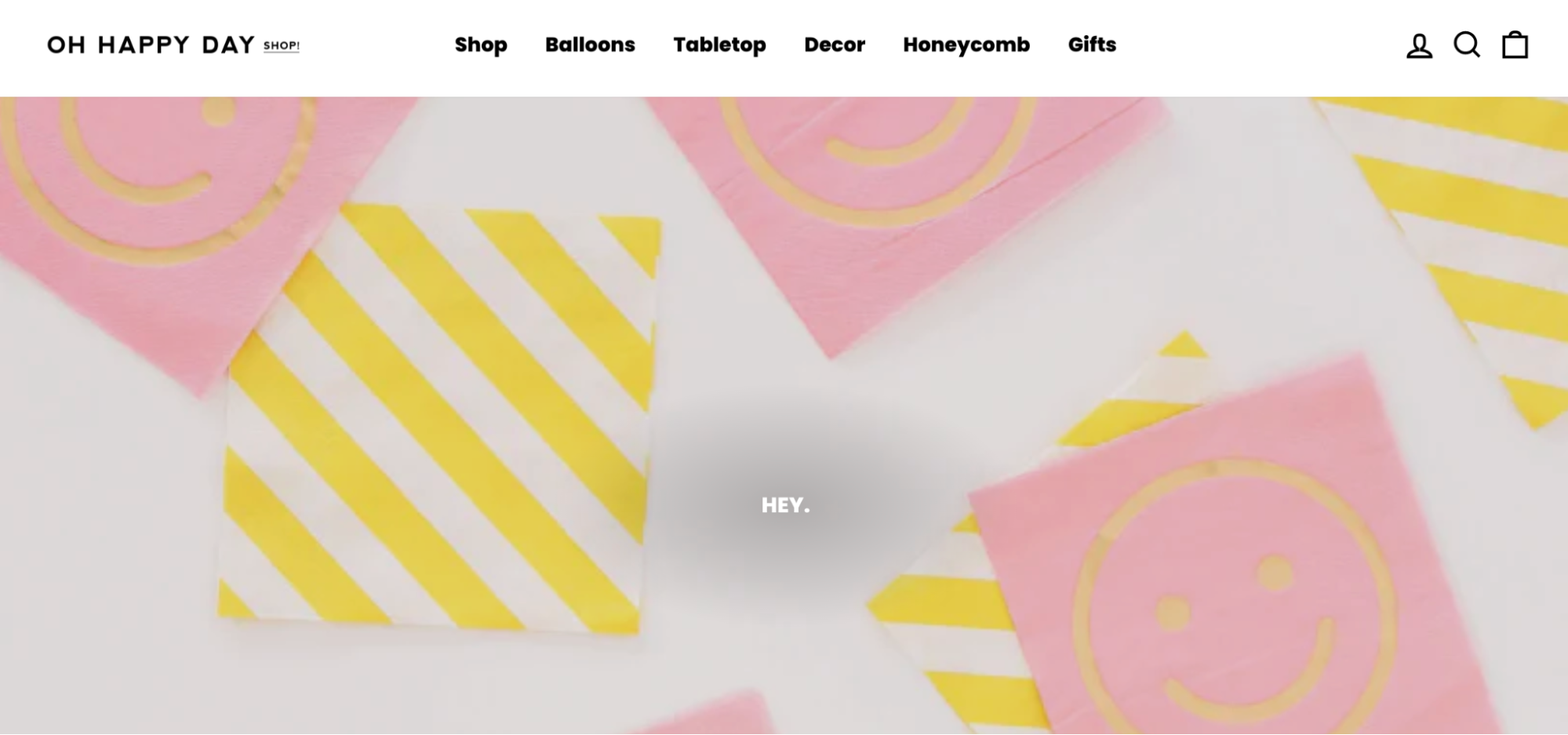 The homepage of Oh Happy Day, which sells party items online.