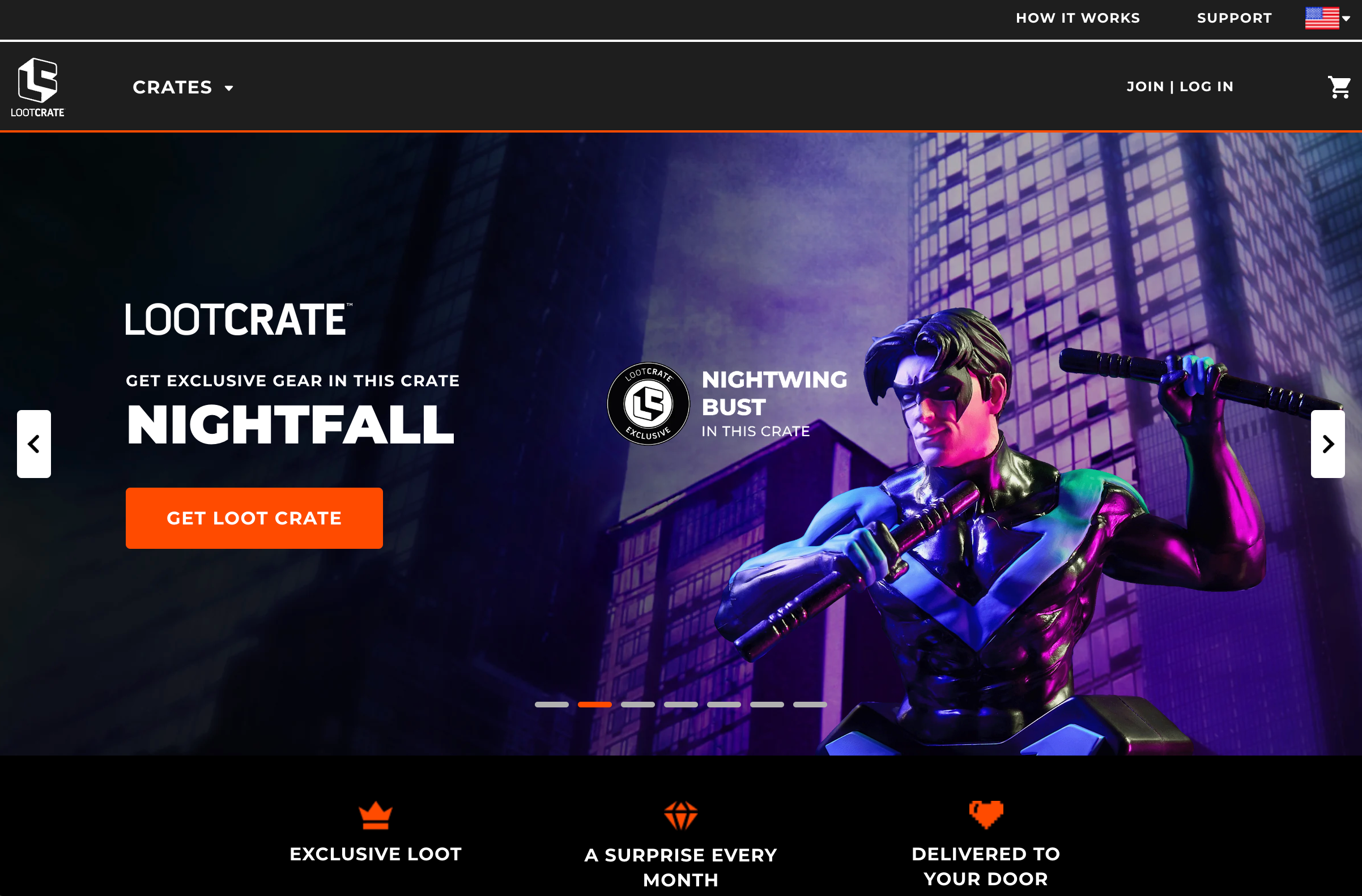 Home page for the ecommerce website of Shopify store Lootcrate
