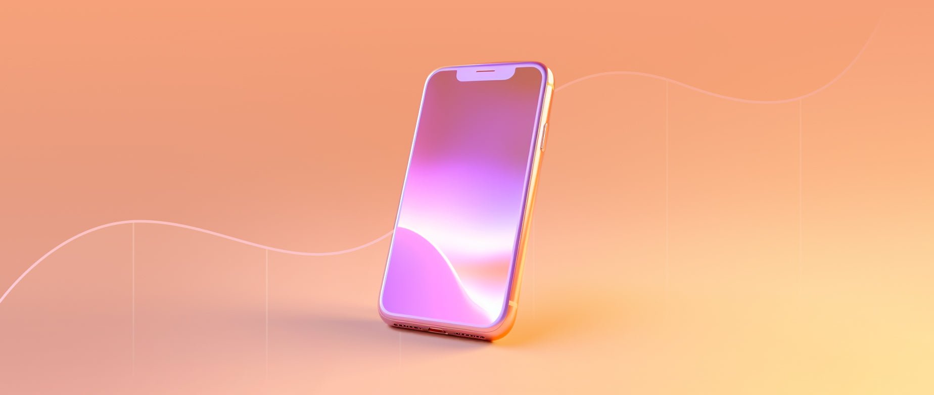 A graphic of a mobile phone reflects abstract colors