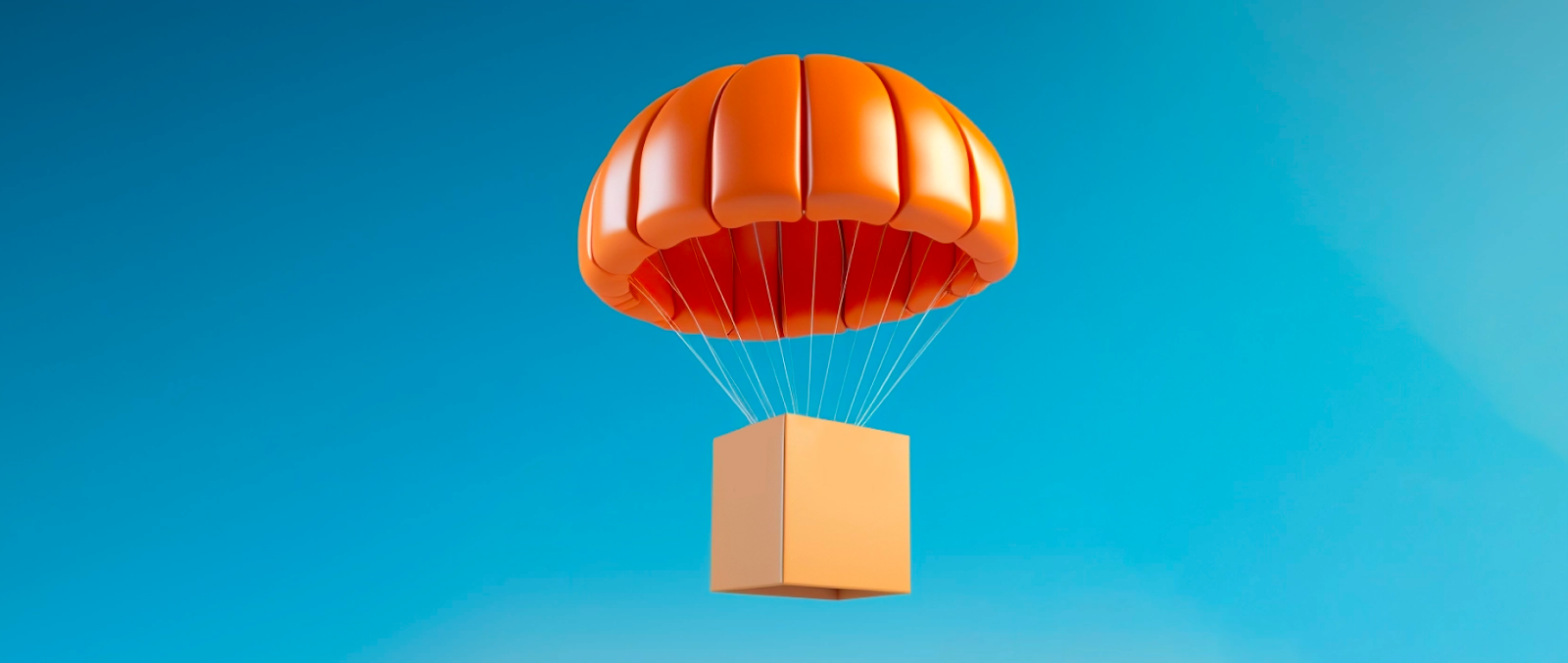 Amazon package attached to a parachute, representing the concept of Amazon dropshipping.