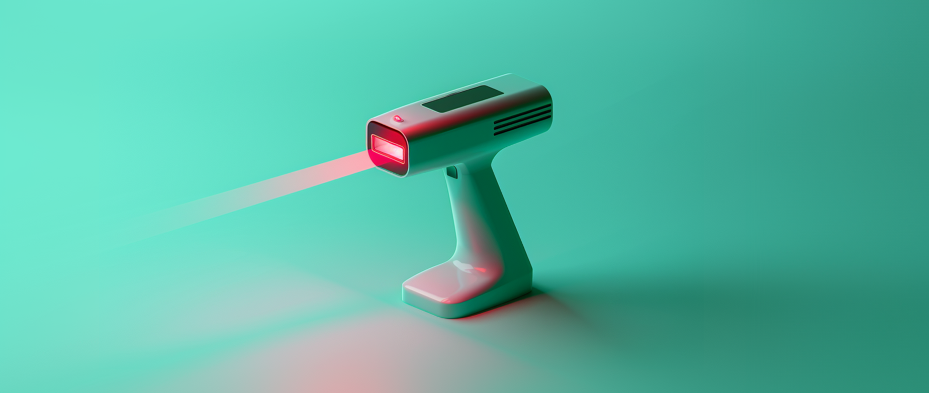 a barcode scanner on green background