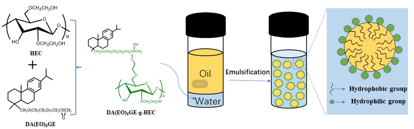 Preparation and Characterization of Biobased Dehydroabietyl Polyethylene Glycol Glycidyl Ether-Grafted Hydroxyethyl Cellulose with High Emulsifying Property