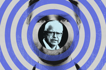 An illustration of Tim Walz and J. D. Vance with a futuristic pattern around them