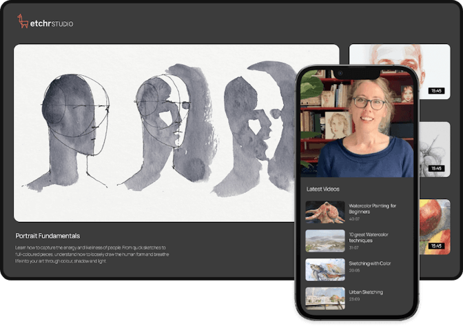 Desktop and mobile view of what the Etchr Studio membership platform looks like