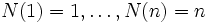 N(1)=1,\ldots,N(n)=n