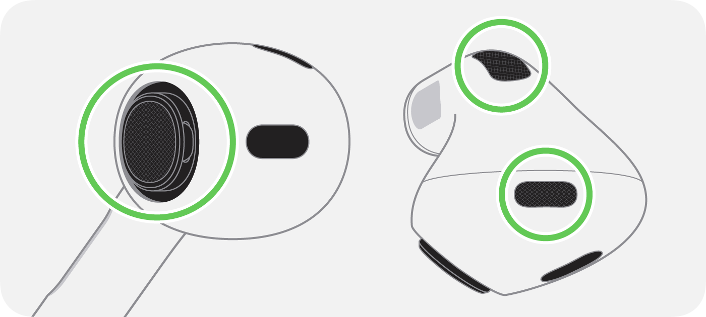 You can clean the encircled  meshes on an AirPod Pro (2nd generation). 