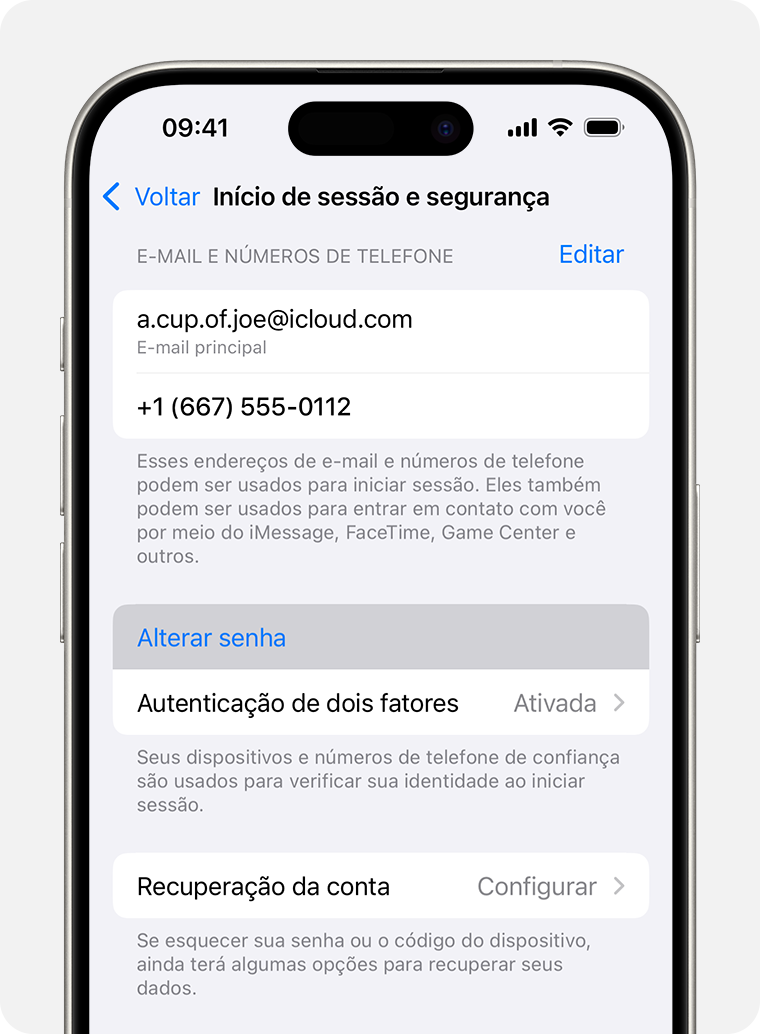 iPhone mostrando o botão Alterar Senha em Ajustes