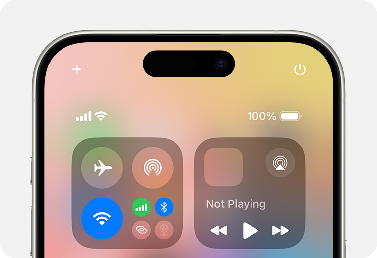 iPhone Control Center showing Wi-Fi and Bluetooth