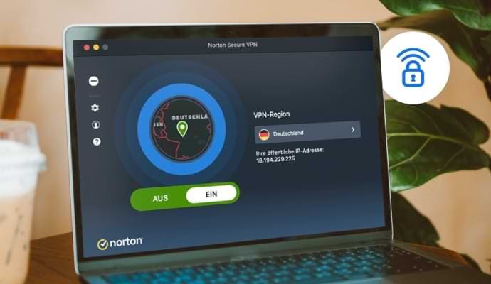 Bildschirm-Warnmeldung, Norton Secure VPN.