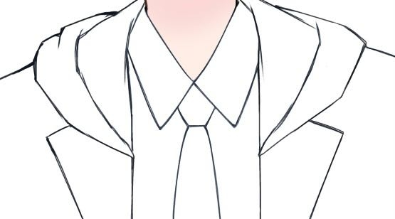 スーツにパーカーのフードがついてる感じの服なんですが、なかなか上手く描けないのでおかしいところを直して欲しいです。 あとどんな風に色をつければいいですか？ 推しにファンアートが描きたくて(；；)