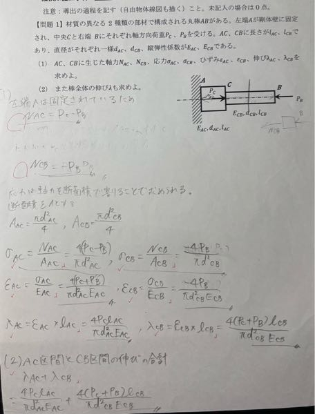 基礎材料力学の課題なのですが、最初以外外れていました。テスト勉強に向けて復習をしたいので、答えと簡単な解説をしていただけたら幸いです。お願いします。