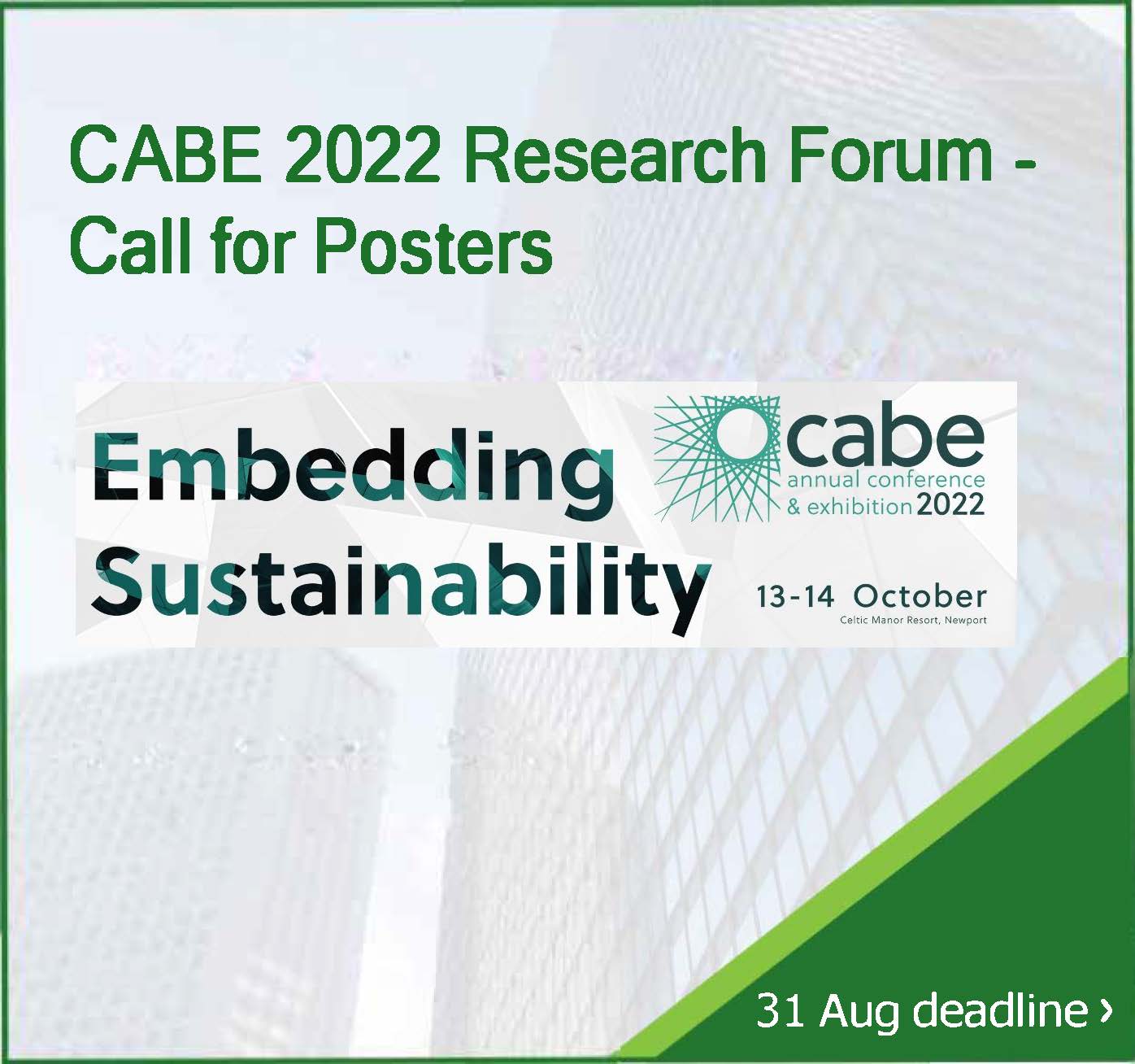 Call for posters CABE’s 2022 Research Forum – Sustainability and Resilience in the Built Environment