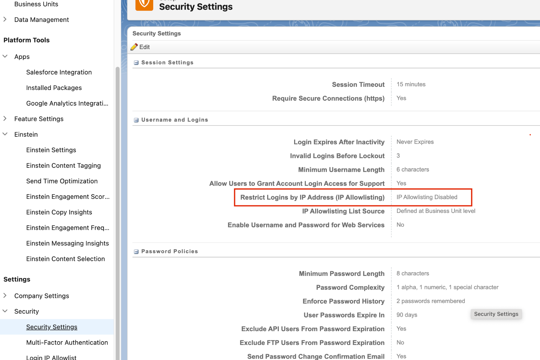 Disable the IP allow list