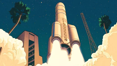 Illustration d'Ariane 6 décollant pour l'espace