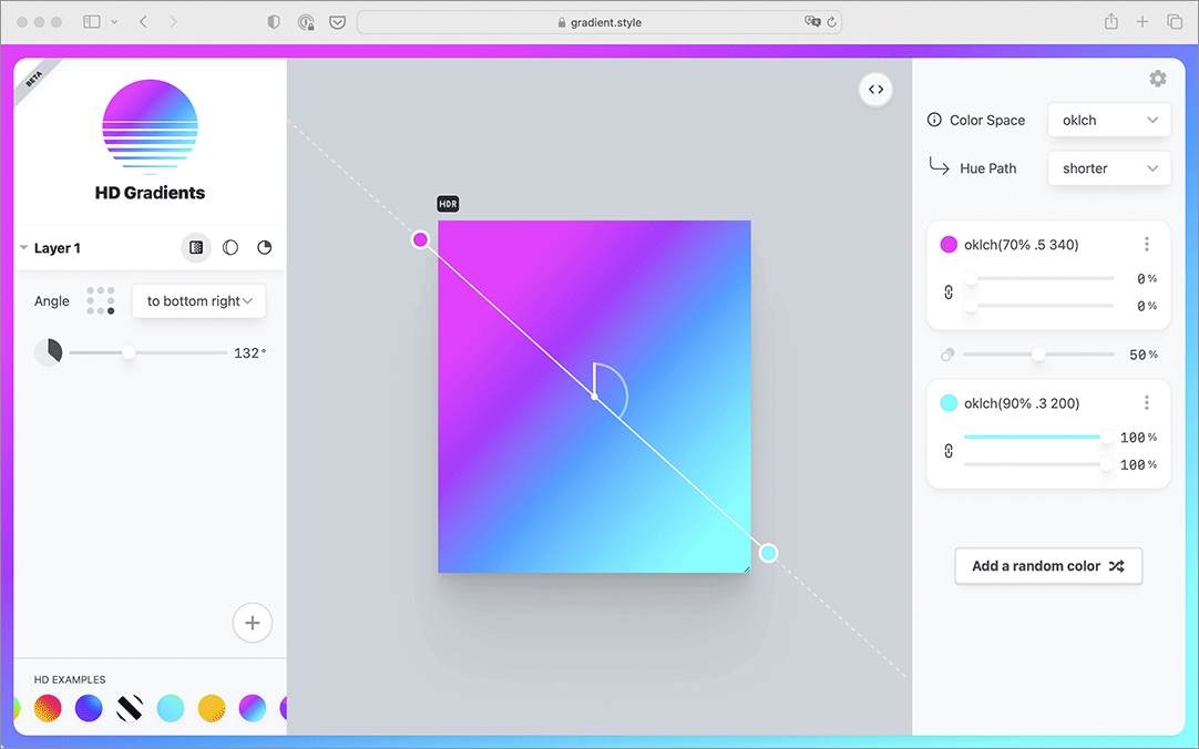 すべての新しい色空間をサポートする新しいグラデーションツール -CSS HD Gradients