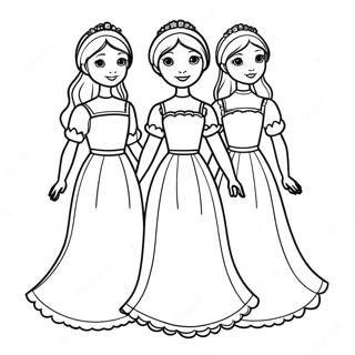 Página Para Colorear De Tres Hermanas En Vestidos Hermosos 67405-53342