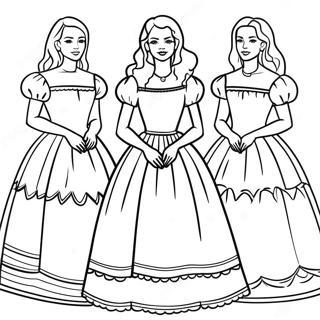 Página Para Colorear De Tres Hermanas En Vestidos Hermosos 67405-53343