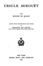 Cover of: Ursule Mirouët by Honoré de Balzac, Honoré de Balzac