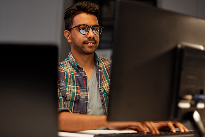 close up of creative man working at office