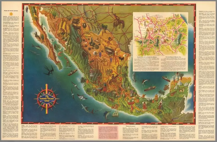 Carreteras De Mexico Highway Map;Covarrubias, Miguel (1904 - 1957); Good Year OXO;1952;10690.003