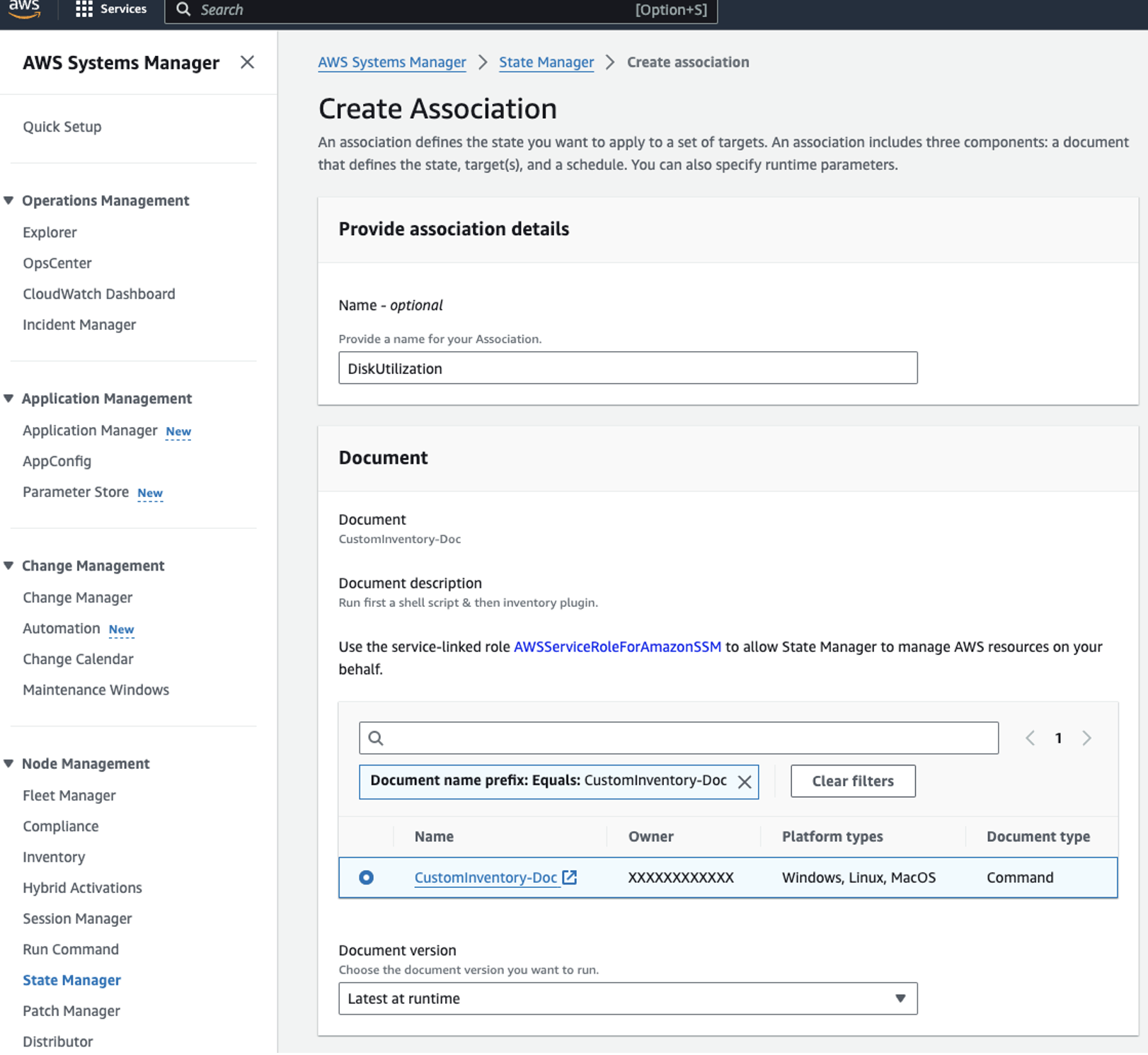 Creating AWS Systems Manager Association