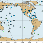 map of world with symbols for seismic stations