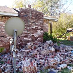 Chimney collapsed. Brick all over yard