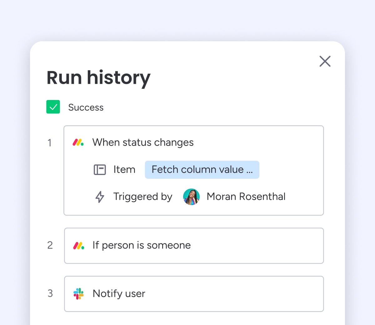 Action level automation activity log