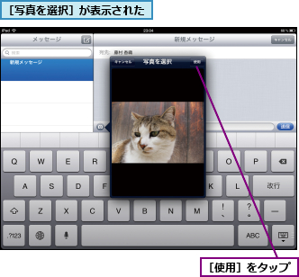 ［使用］をタップ,［写真を選択］が表示された